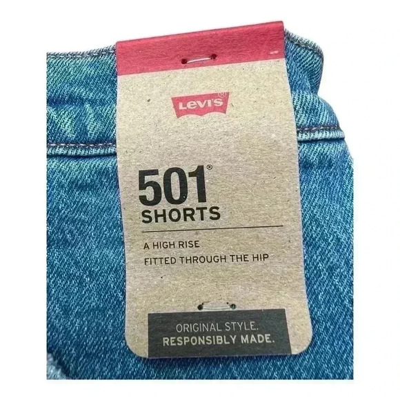 Women’s Levi’s 501 Original Jean Shorts Size 32 US 14 Distressed Medium Denim - Picture 5 of 8